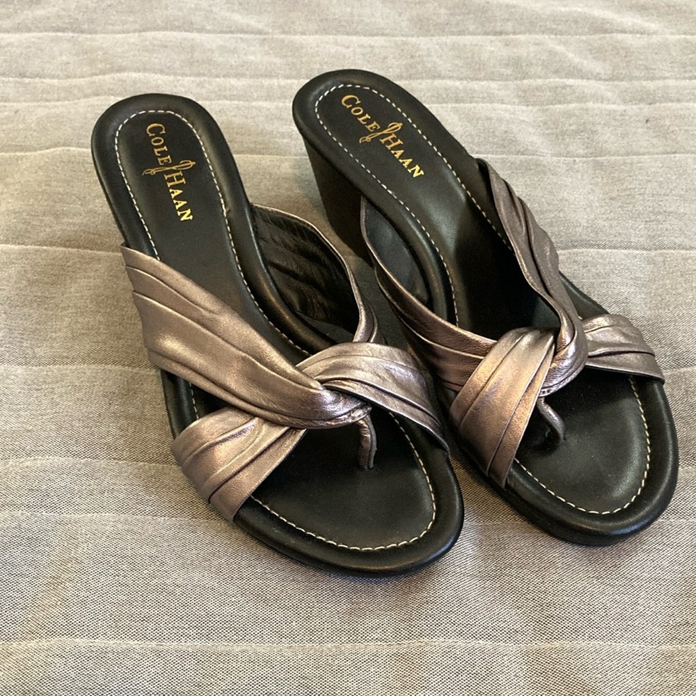 Cole Haan Silver Wedges with Metallic Upper Strap